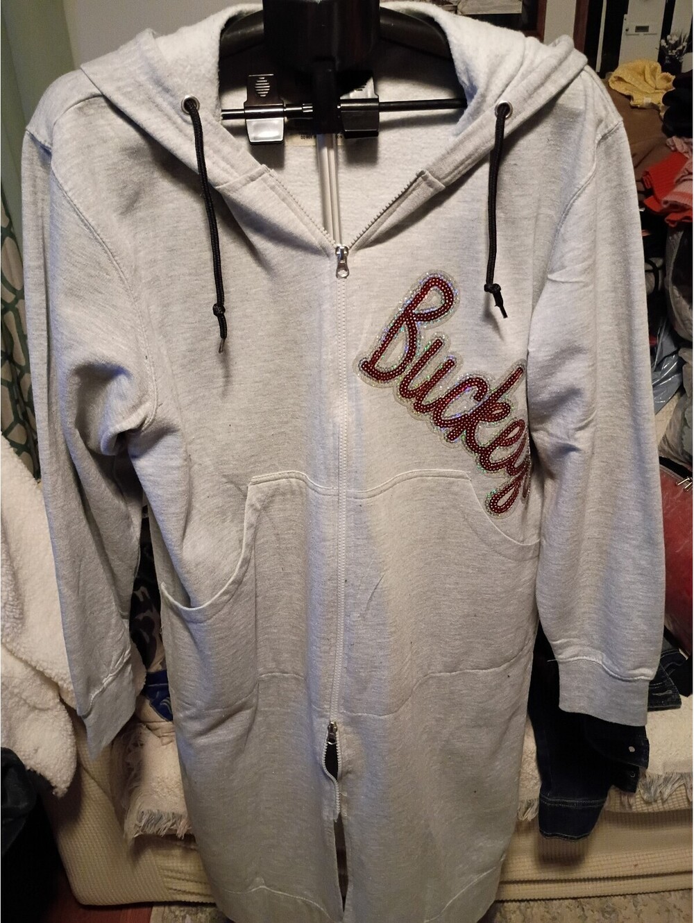 New York Popular XL Gray Hooded Zip-Up Sweatshirt Dress with Buckeyes Embroidery